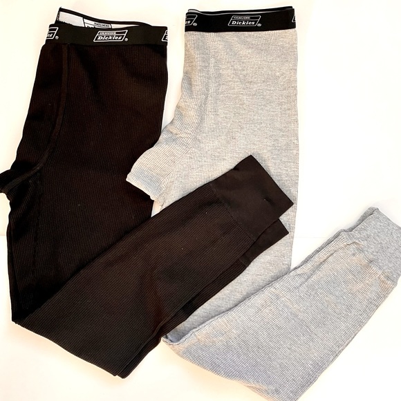 Men's Dickies Black & Heather Gray Waffled Thermal Underwear Base Layer Pants - Picture 1 of 8